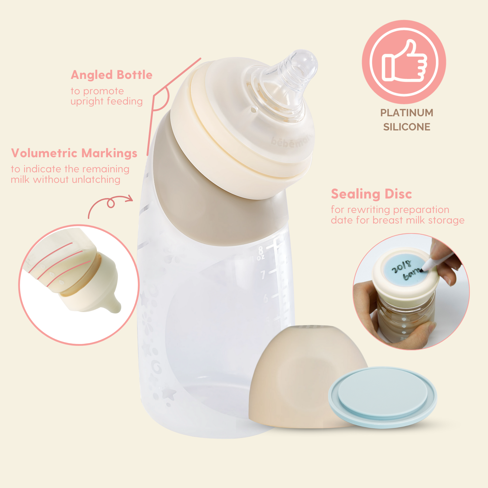 Antibacterial Natural Silicone Angled Bottle (240ML)