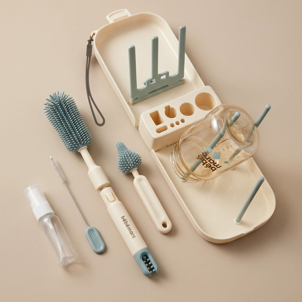Travel Baby Bottle Cleaning Kit with Drying Rack | bébémarc