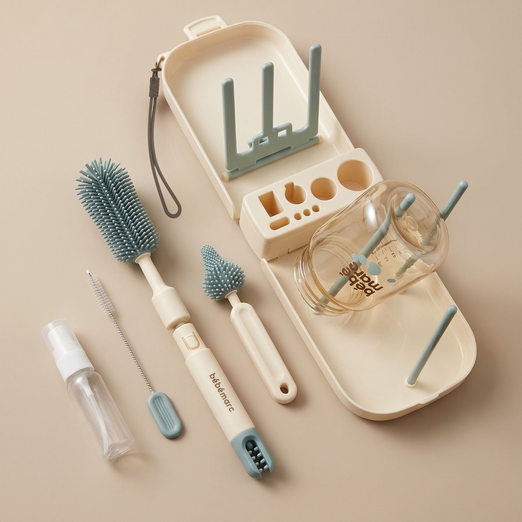 Travel Baby Bottle Cleaning Kit with Drying Rack | bébémarc